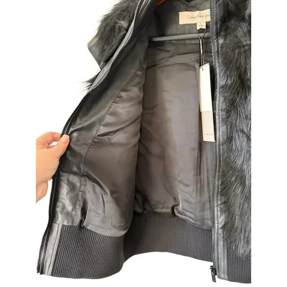 NWT Calvin Klein Jeans Black Faux Fur Vest Size Large - Picture 3 of 11